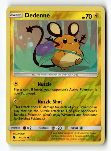 Pokemon Card Dedenne (84) Reverse Holo LP SM - Lost Thunder 84/214