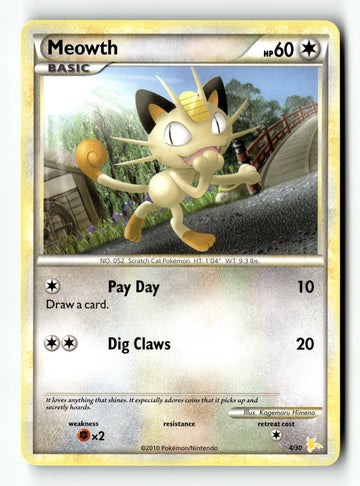 Pokemon Card Meowth (#4) LP HGSS Trainer Kit: Gyarados & Raichu 4/30