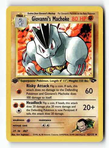 Pokemon Card Giovanni's Machoke 1st Edition LP Gym Challenge 042/132