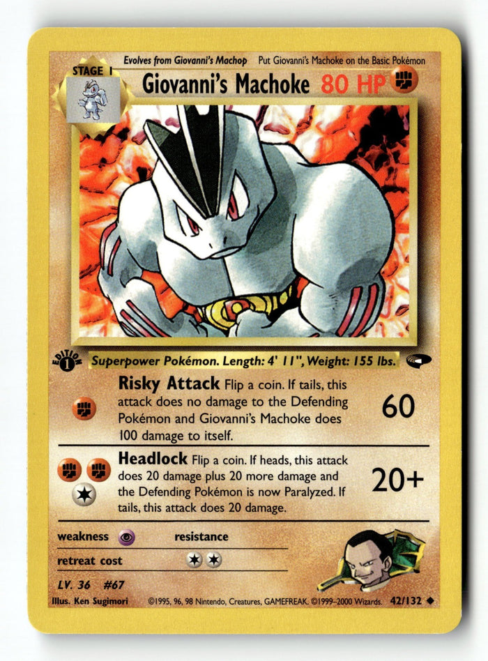 Pokemon Card Giovanni's Machoke 1st Edition LP Gym Challenge 042/132