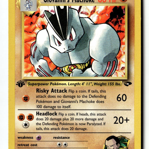 Pokemon Card Giovanni's Machoke 1st Edition LP Gym Challenge 042/132