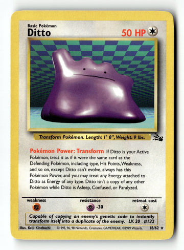 Pokemon Card Ditto (18) Unlimited LP Fossil 18/62