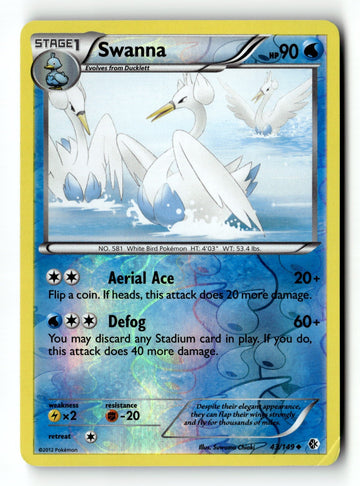 Pokemon Card Swanna Reverse Holo LP Boundaries Crossed 43/149