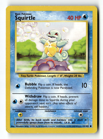 Pokemon Card Squirtle LP Base Set 063/102