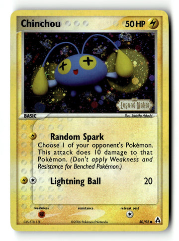 Pokemon Card Chinchou Reverse Holo LP Legend Maker 50/92 (1)