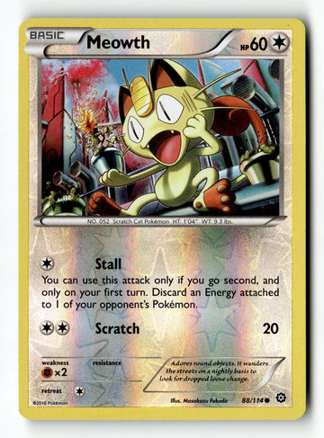 Pokemon Card Meowth Reverse Holo LP XY - Steam Siege 88/114