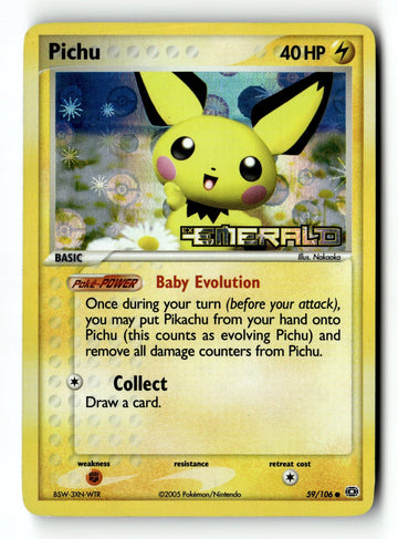 Pokemon Card Pichu Reverse Holo LP Emerald 59/106