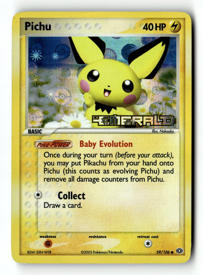 Pokemon Card Pichu Reverse Holo LP Emerald 59/106