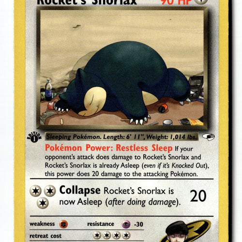 Pokemon Card Rocket's Snorlax 1st Edition LP Gym Heroes 033/132