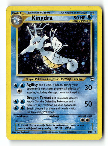 Pokemon Card Kingdra Unlimited Holo LP Neo Genesis 8/111