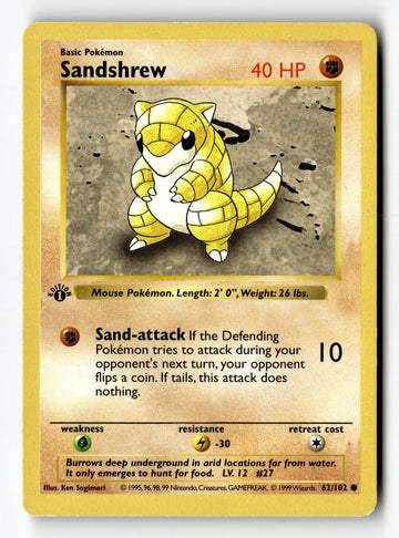 Pokemon Card Sandshrew Unlimited LP Base Set (Shadowless) 062/102