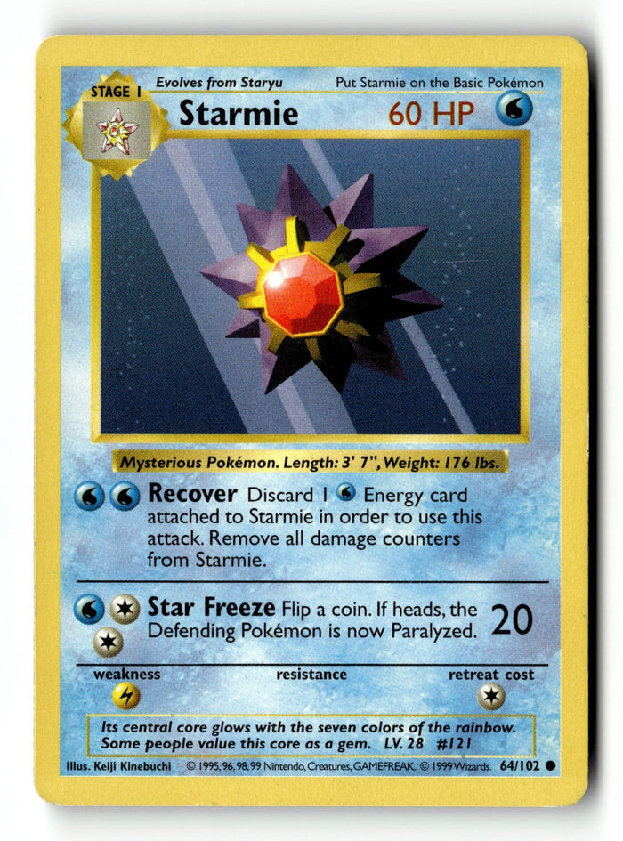 Pokemon Card Starmie Unlimited LP Base Set (Shadowless) 064/102