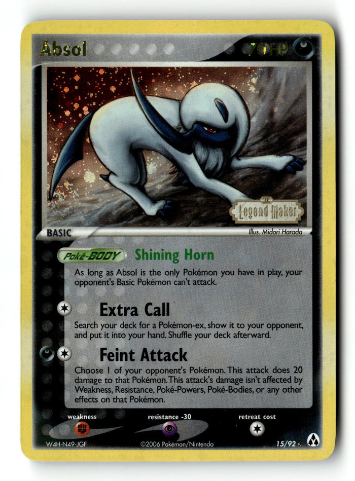Pokemon Card Absol Reverse Holo LP Legend Maker 15/92 (2)