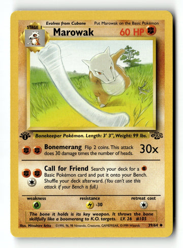 Pokemon Card Marowak 1st Edition LP Jungle 39/64