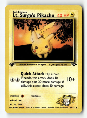 Pokemon Card Lt. Surge's Pikachu 1st Edition LP Gym Challenge 084/132