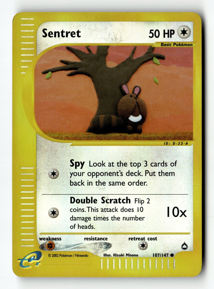 Pokemon Card Sentret Reverse Holo LP Aquapolis 107/147