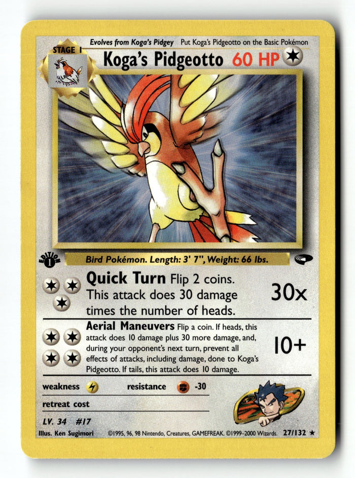 Pokemon Card Koga's Pidgeotto 1st Edition LP Gym Challenge 027/132