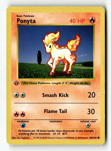 Pokemon Card Ponyta 1st Edition LP Base Set (Shadowless) 060/102