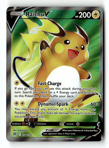 Pokemon Card Raichu V (Full Art) Holo LP SWSH09: Brilliant Stars 158/172