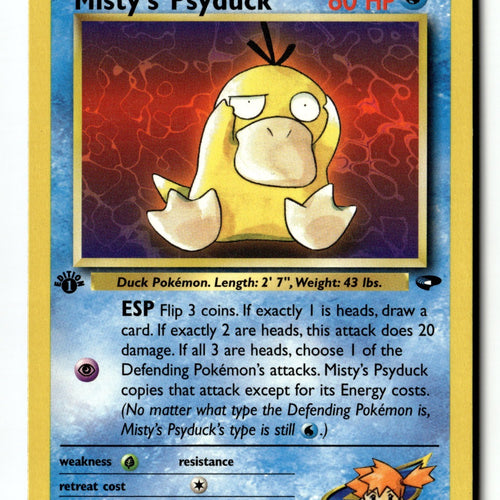 Pokemon Card Misty's Psyduck 1st Edition LP Gym Challenge 90/132