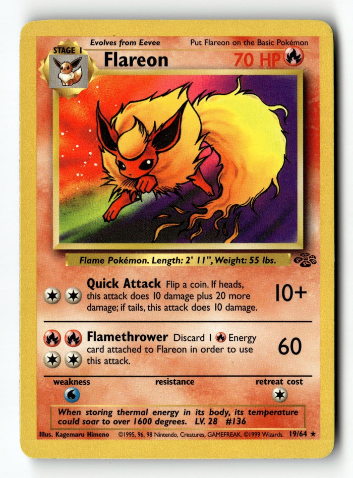 Pokemon Card Flareon (19) Unlimited LP Jungle 19/64