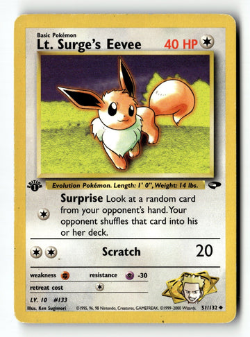 Pokemon Card Lt. Surge's Eevee 1st Edition LP Gym Challenge 051/132