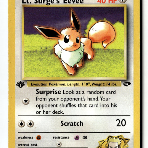 Pokemon Card Lt. Surge's Eevee 1st Edition LP Gym Challenge 051/132