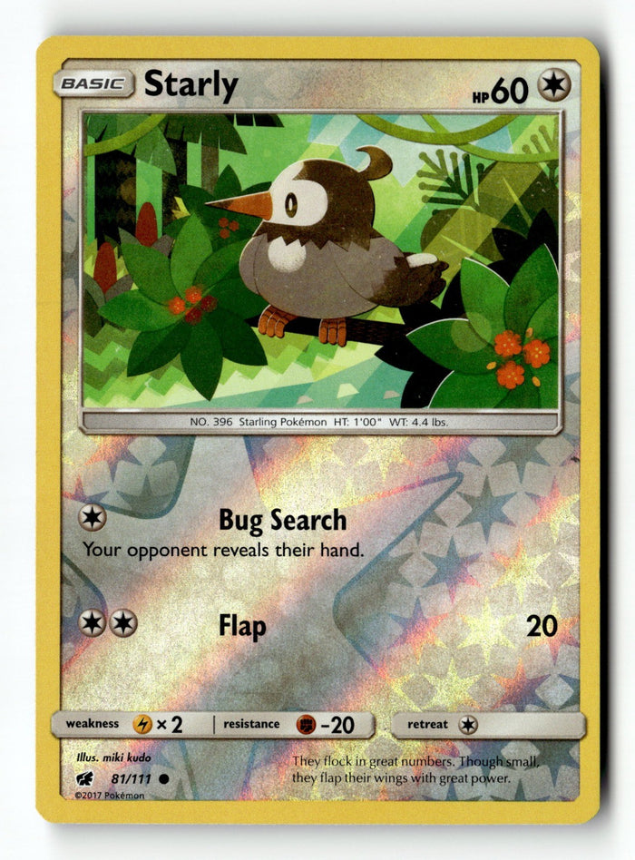 Pokemon Card Starly Reverse Holo LP SM - Crimson Invasion 81/111