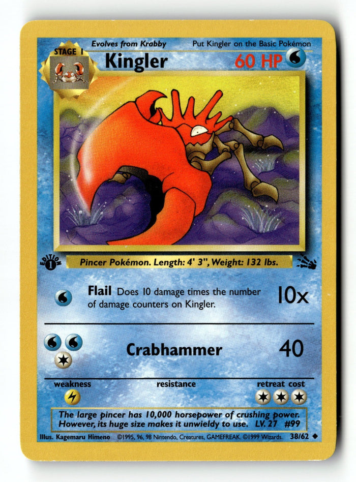 Pokemon Card Kingler 1st Edition LP Fossil 38/62