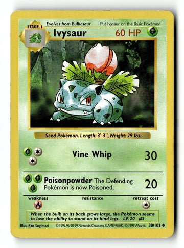 Pokemon Card Ivysaur Unlimited LP Base Set (Shadowless) 030/102