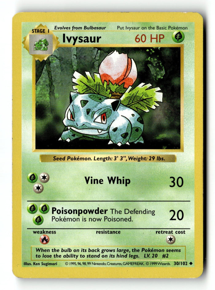 Pokemon Card Ivysaur Unlimited LP Base Set (Shadowless) 030/102
