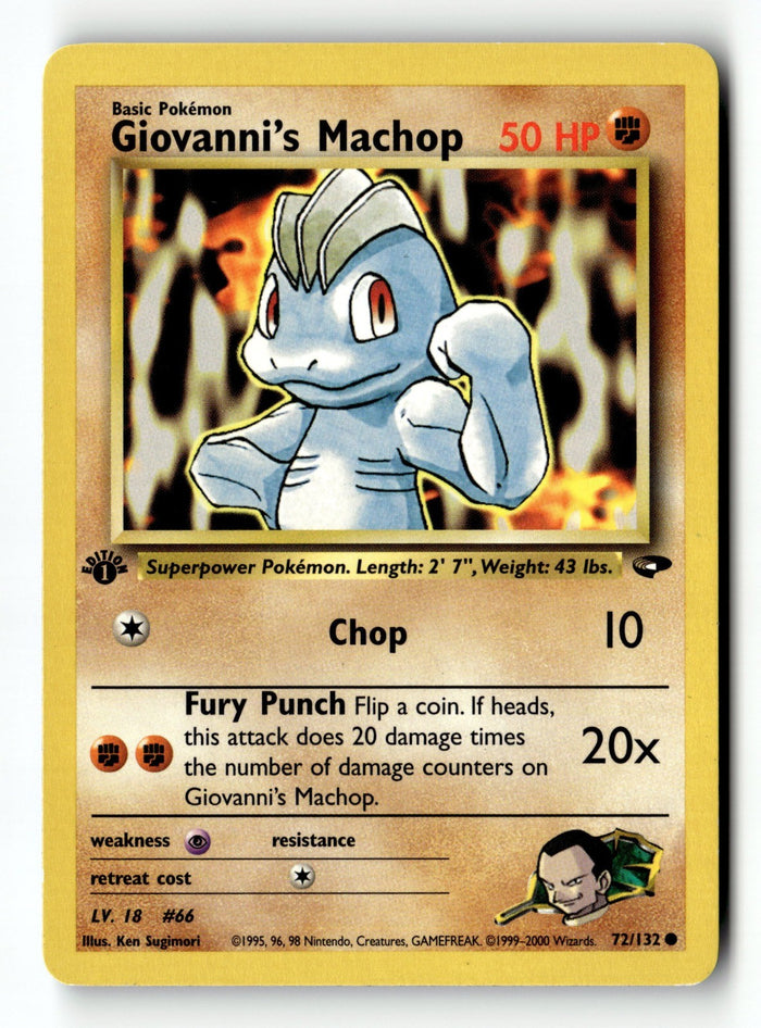 Pokemon Card Giovanni's Machop Unlimited LP Gym Challenge 072/132