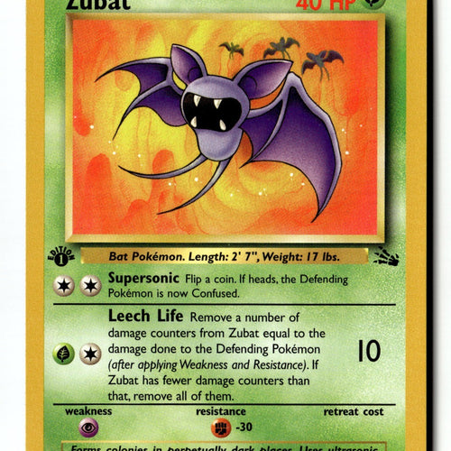 Pokemon Card Zubat 1st Edition LP Fossil 57/62