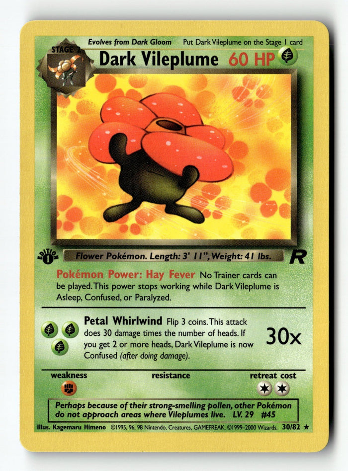 Pokemon Card Dark Vileplume (30) 1st Edition LP Team Rocket 30/82