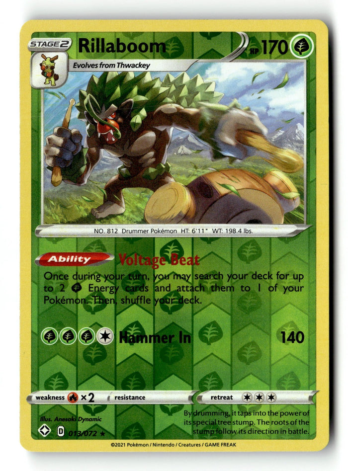 Pokemon Card Rillaboom Reverse Holo LP Shining Fates 013/072