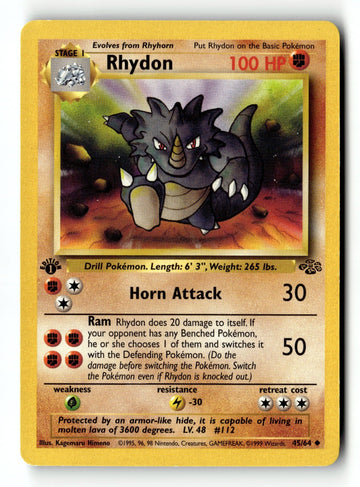 Pokemon Card Rhydon 1st Edition LP Jungle 45/64