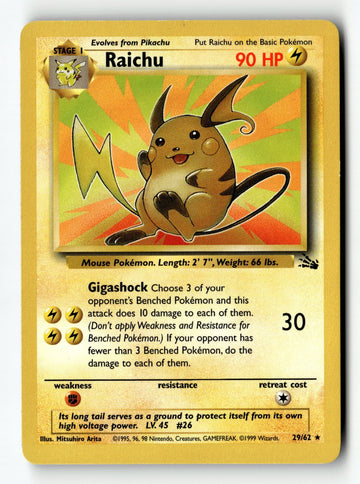 Pokemon Card Raichu Unlimited LP Fossil 29/62