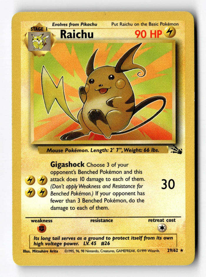 Pokemon Card Raichu Unlimited LP Fossil 29/62