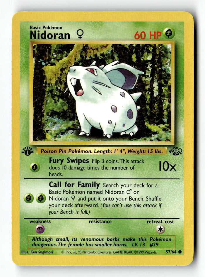 Pokemon Card Nidoran F 1st Edition LP Jungle 57/64
