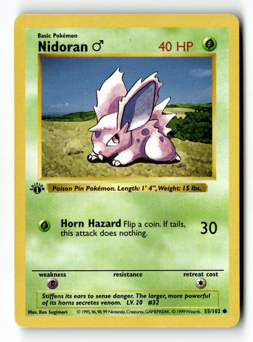 Pokemon Card Nidoran M 1st Edition LP Base Set (Shadowless) 055/102