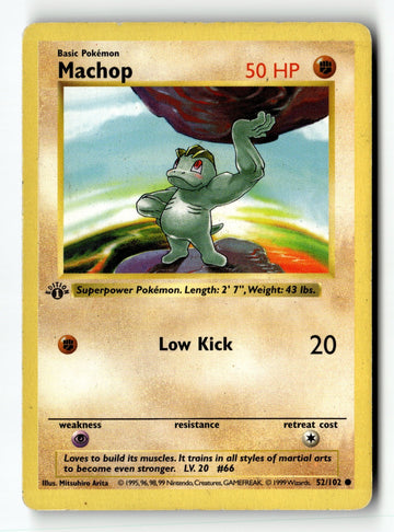 Pokemon Card Machop 1st Edition LP Base Set (Shadowless) 052/102