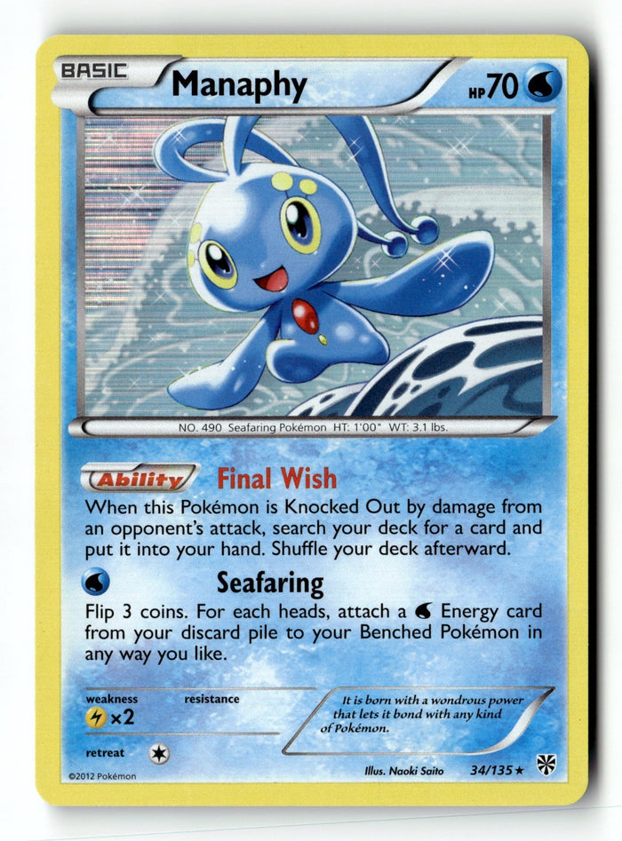 Pokemon Card Manaphy LP Plasma Storm 34/135