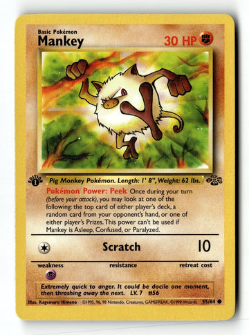 Pokemon Card Mankey 1st Edition LP Jungle 55/64