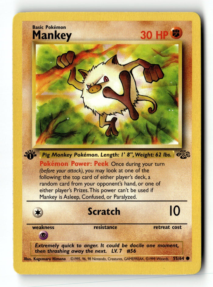 Pokemon Card Mankey 1st Edition LP Jungle 55/64