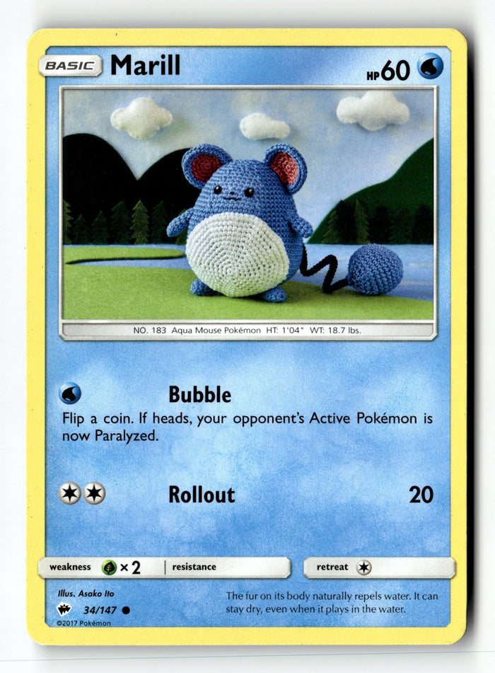 Pokemon Card Marill LP SM - Burning Shadows 34/147