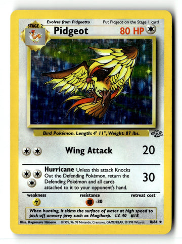 Pokemon Card Pidgeot (8) Unlimited Holo LP Jungle 08/64