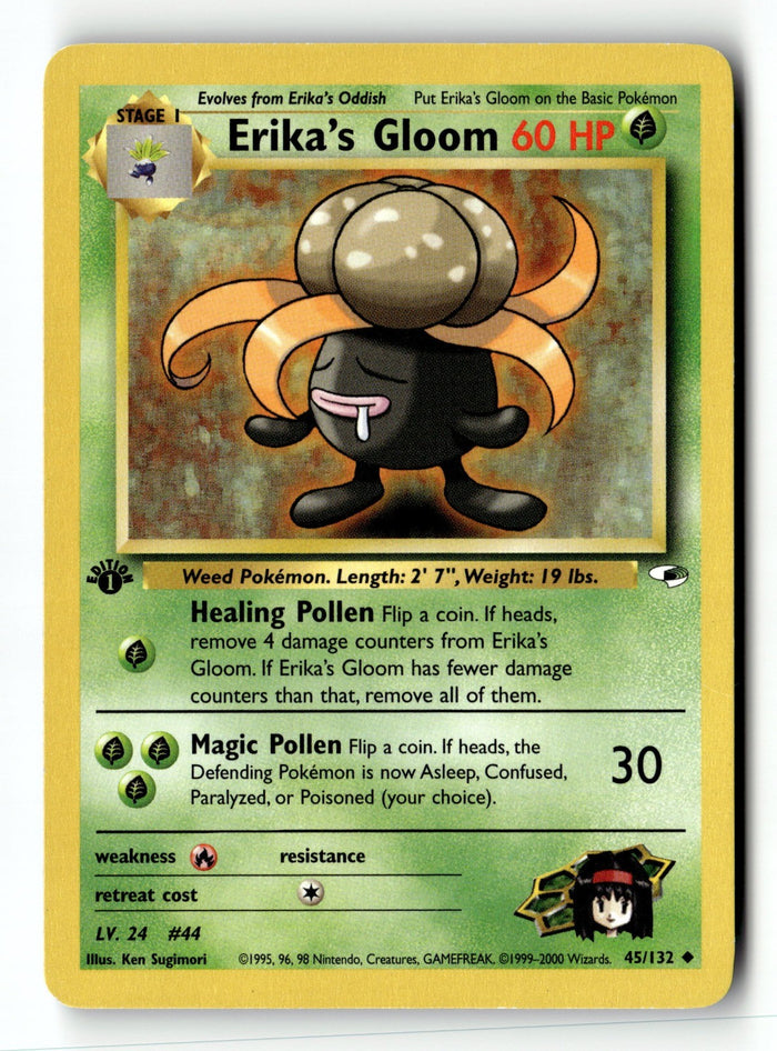 Pokemon Card Erika's Gloom (45) 1st Edition LP Gym Heroes 045/132