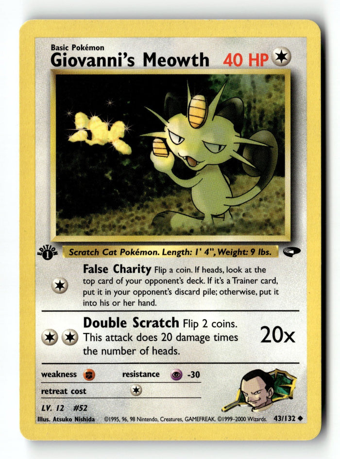Pokemon Card Giovanni's Meowth (43) 1st Edition LP Gym Challenge 043/132