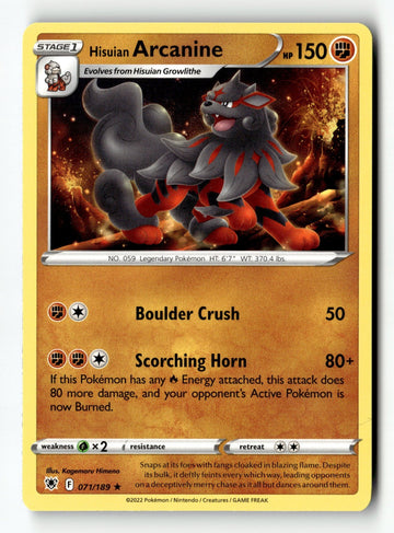 Pokemon Card Hisuian Arcanine LP SWSH10: Astral Radiance 071/189