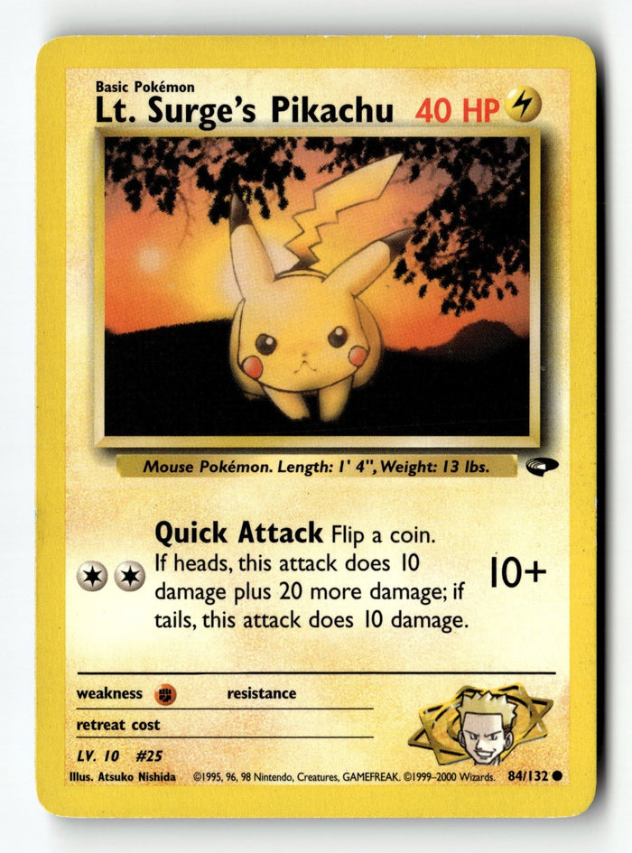 Pokemon Card Lt. Surge's Pikachu Unlimited LP Gym Challenge 084/132